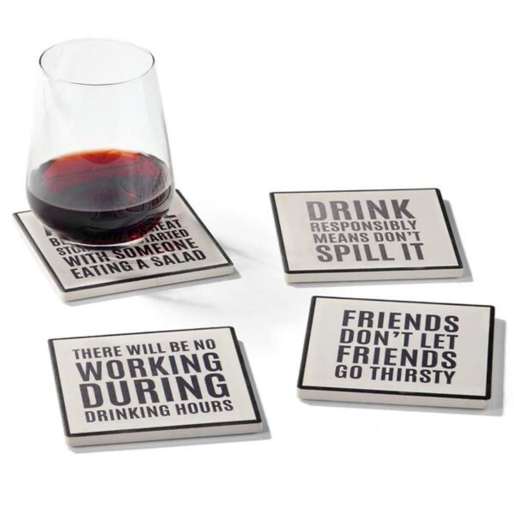 American Atelier Work Hour Happy Hour S/4 Ceramic Coasters NWT - Picture 2 of 8
